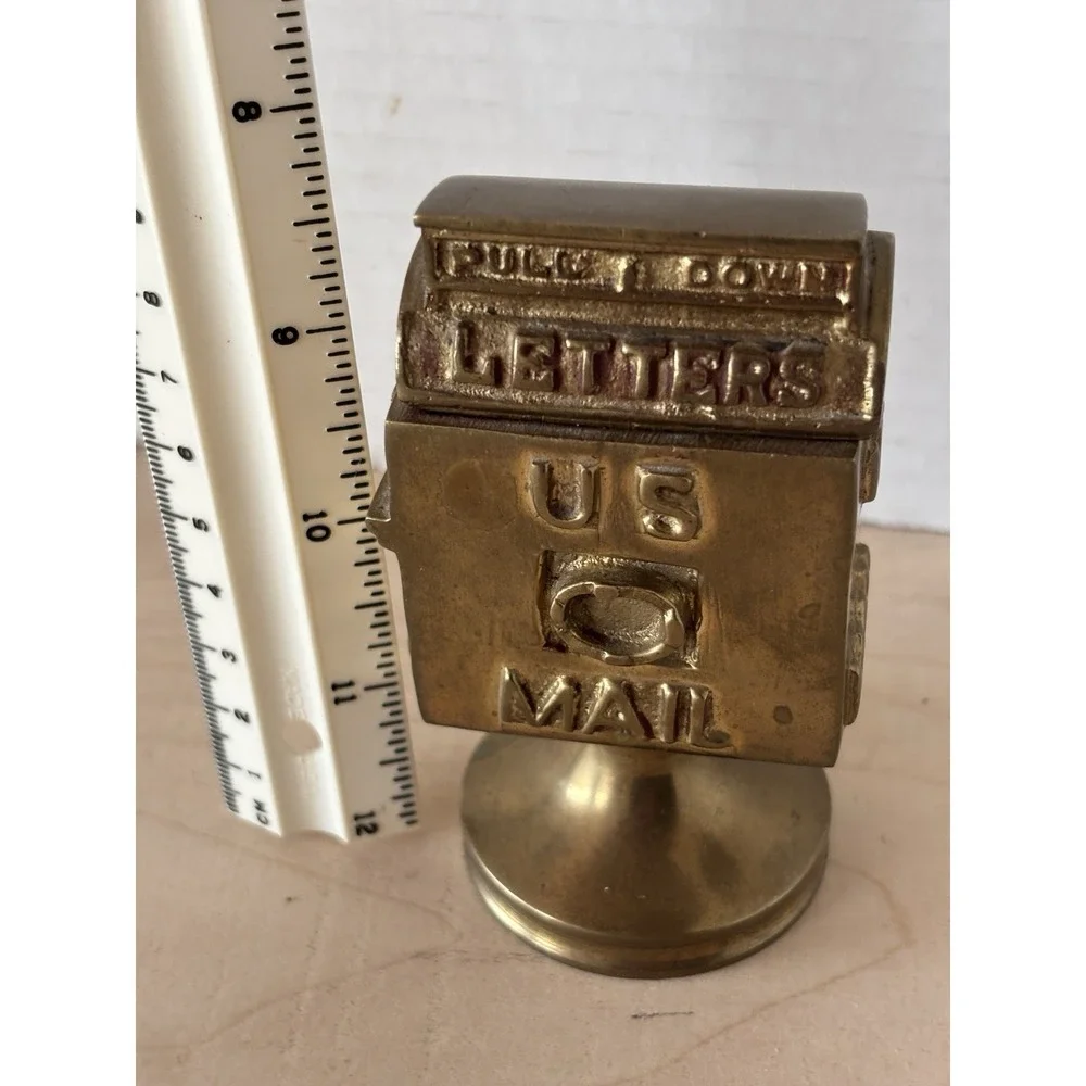 Vintage Solid Brass Mail Box Trinket Box US Mail 4